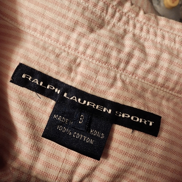 Vintage Ralph Lauren Sport Pink White Stripe Cotton Button Shirt Women's Size 8 - Picture 5 of 6